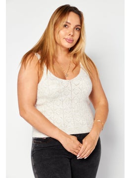 promod Women V-Neck Sleeveless Textured Top, Light Peach  - Image 1
