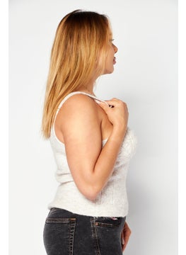 promod Women V-Neck Sleeveless Textured Top, Light Peach  - Image 2
