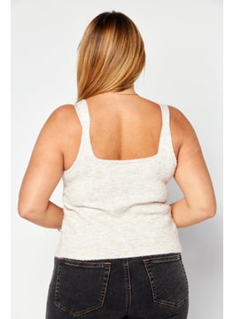 promod Women V-Neck Sleeveless Textured Top, Light Peach  - Image 4