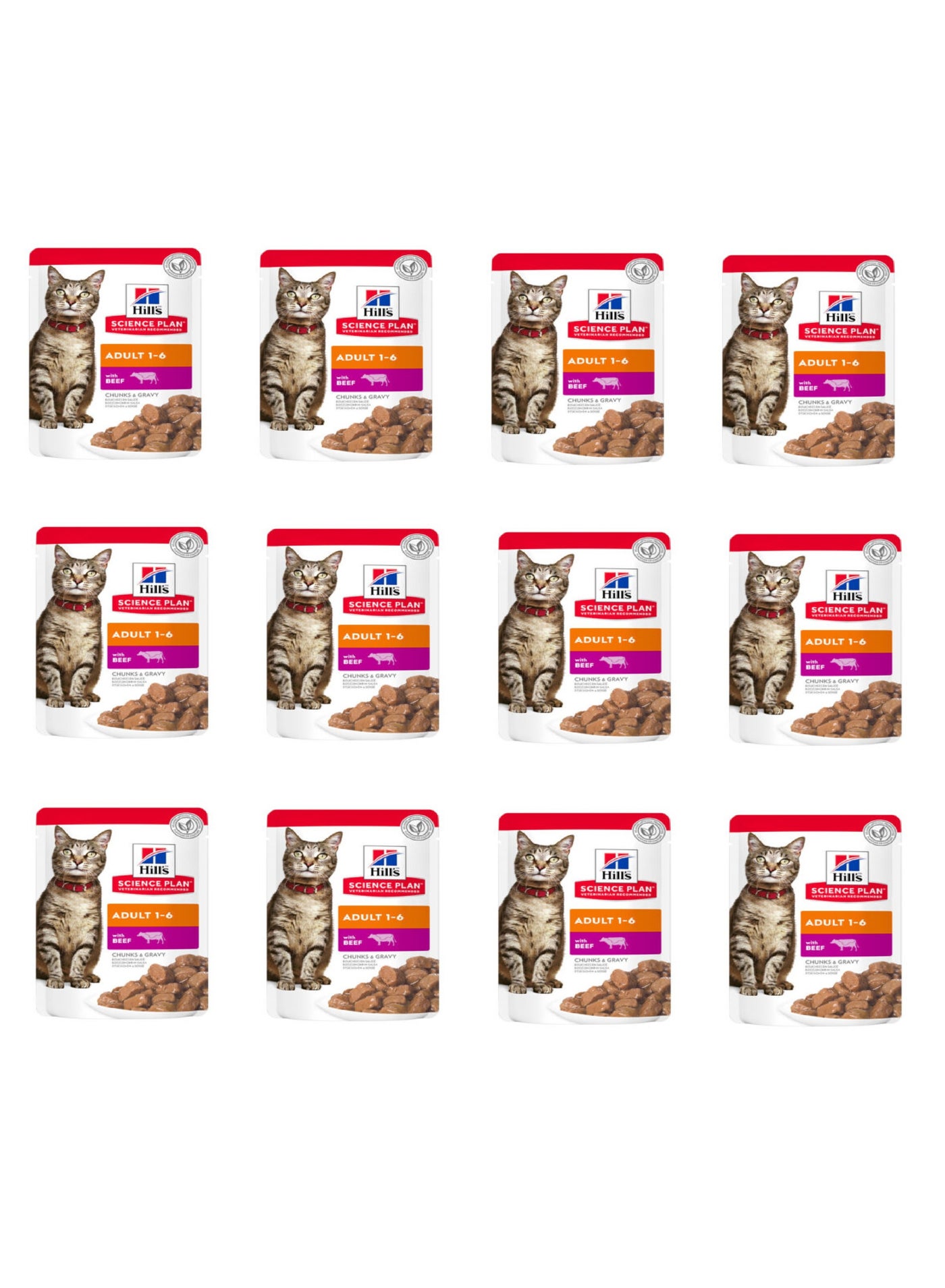 Hill's Science Plan Adult Wet Cat Food Beef  Pouches (85g x 12 Pcs) - 1 Box