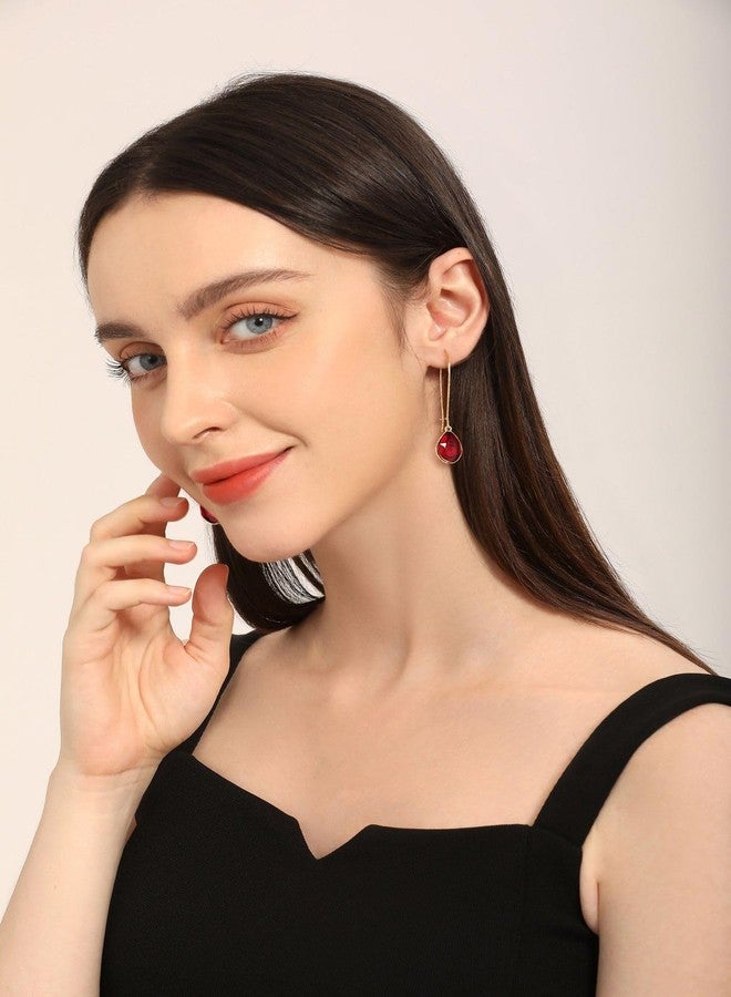 ليلي آند وايت أقراط متدلية على شكل دمعة من الذهب من ليلي آند وايت للنساء، باللون الأحمر الداكن، أقراط متدلية مضادة للحساسية، مجوهرات أنيقة، هدية مثالية. - Image 2