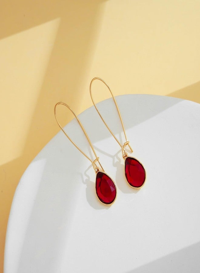 ليلي آند وايت أقراط متدلية على شكل دمعة من الذهب من ليلي آند وايت للنساء، باللون الأحمر الداكن، أقراط متدلية مضادة للحساسية، مجوهرات أنيقة، هدية مثالية. - Image 5