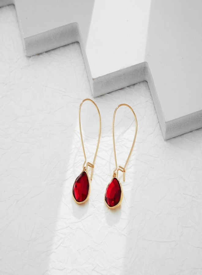 ليلي آند وايت أقراط متدلية على شكل دمعة من الذهب من ليلي آند وايت للنساء، باللون الأحمر الداكن، أقراط متدلية مضادة للحساسية، مجوهرات أنيقة، هدية مثالية. - Image 4