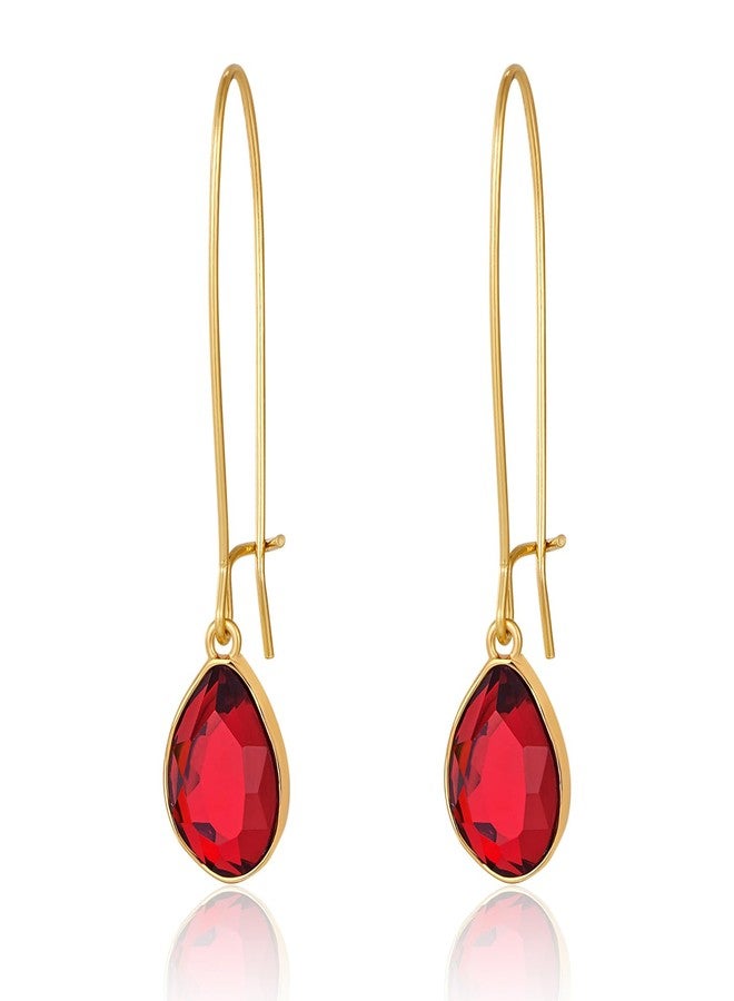 ليلي آند وايت أقراط متدلية على شكل دمعة من الذهب من ليلي آند وايت للنساء، باللون الأحمر الداكن، أقراط متدلية مضادة للحساسية، مجوهرات أنيقة، هدية مثالية. - Image 1