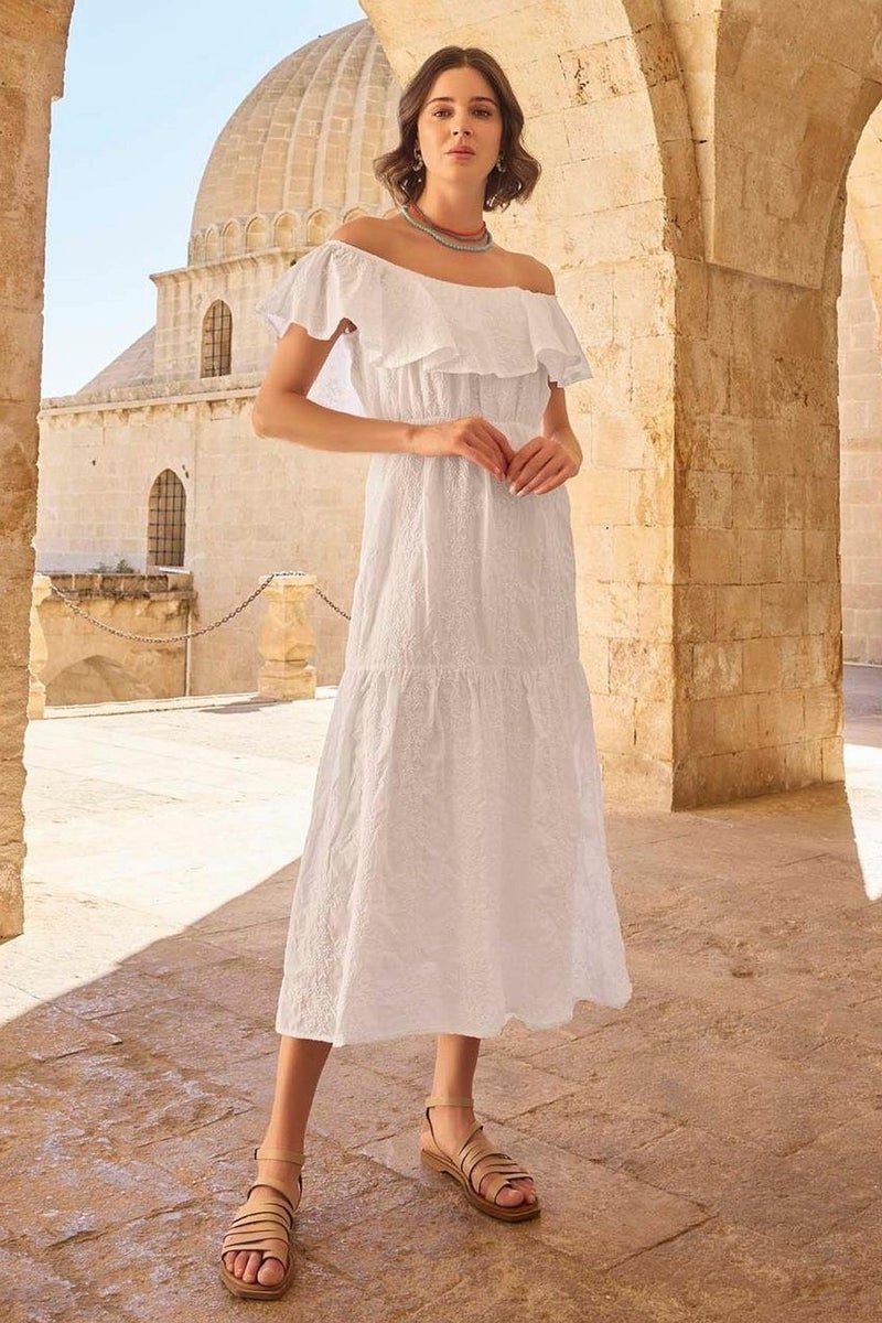 Monamise 23078 Women's Flounce Scallop Dress-White  - Image 1