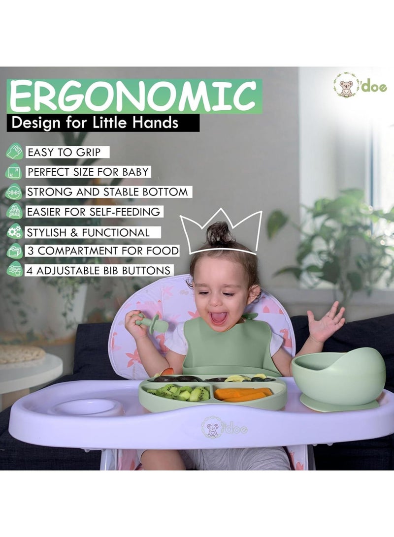 أودو لوازم تغذية الفطام للأطفال الصغار، مجموعة تغذية الطفل من O'doe | مجموعة أدوات تناول الطعام الذاتية من السيليكون مع ملاعق ومرايل ومجموعة ملاعق للأطفال الصغار | طقم أطباق طعام الرضع | مجموعة من 17 - Image 2