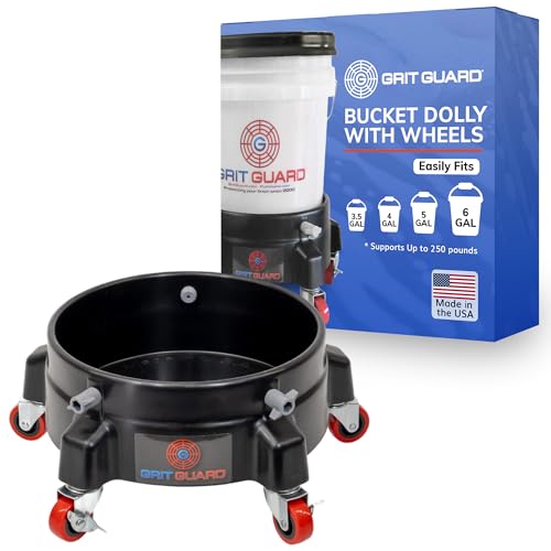 GRIT GUARD Bucket Dolly with Wheels - Rolling Detailing Wash Bucket with 5 Wheels and 2 Locking Casters Compatible with 2.5, 4, 5 and 6 Gallon Buckets (Black, 2" Red Casters) - Image 1
