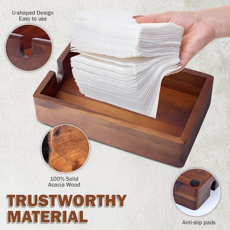 DEMIGO Acacia Guest Towel Napkin Holder 10x6", Paper Hand Towels Tray Holds Paper & Cloth Linen Napkin on Table, Kitchen Counter, Bathroom - Durable, Natural, Dark Stained Organizer for Party, Wedding, Event - Image 3