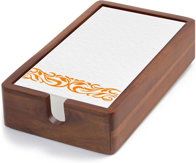 DEMIGO Acacia Guest Towel Napkin Holder 10x6", Paper Hand Towels Tray Holds Paper & Cloth Linen Napkin on Table, Kitchen Counter, Bathroom - Durable, Natural, Dark Stained Organizer for Party, Wedding, Event - Image 1