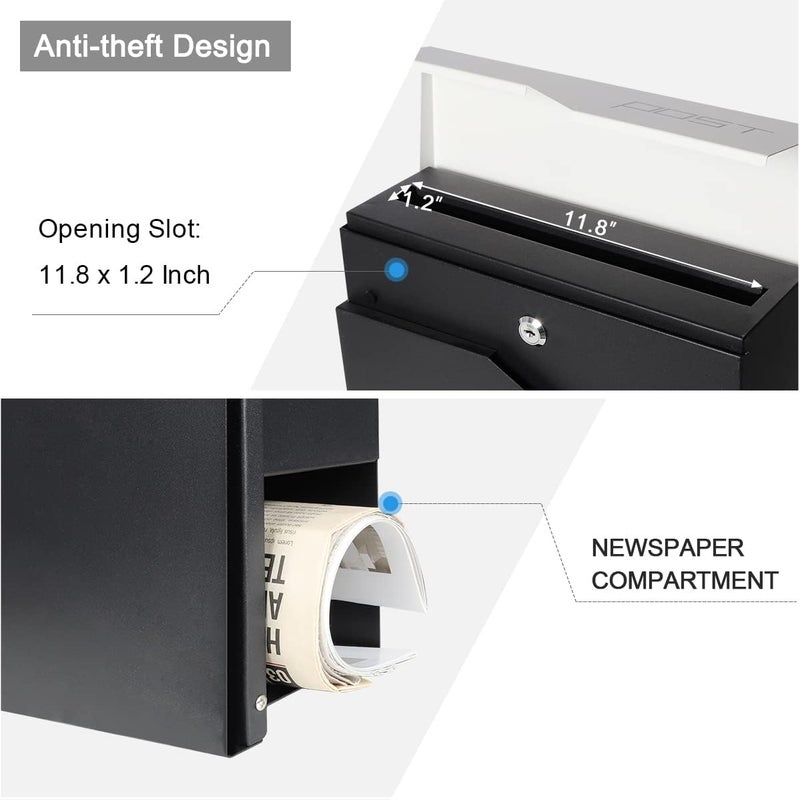 Parrency Stainless Steel Lockable Mailboxes with Keys,Outdoor Wall Mounted Mail Box with Large Capacity,White - Image 4