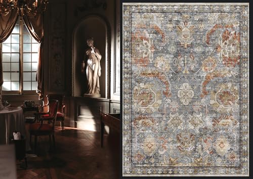 RUGSURE Washable Area Rugs - Perfect for Living Room, Bedroom, Kids Room, Nursery - Stain & Water Resistant Non-Slip, Pet & Child Friendly, Vintage Tribal Area Rugs (Turmeric and Grey, 5' x 7') - Image 2