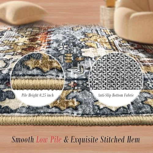 RUGSURE Washable Area Rugs - Perfect for Living Room, Bedroom, Kids Room, Nursery - Stain & Water Resistant Non-Slip, Pet & Child Friendly, Vintage Tribal Area Rugs (Turmeric and Grey, 5' x 7') - Image 3