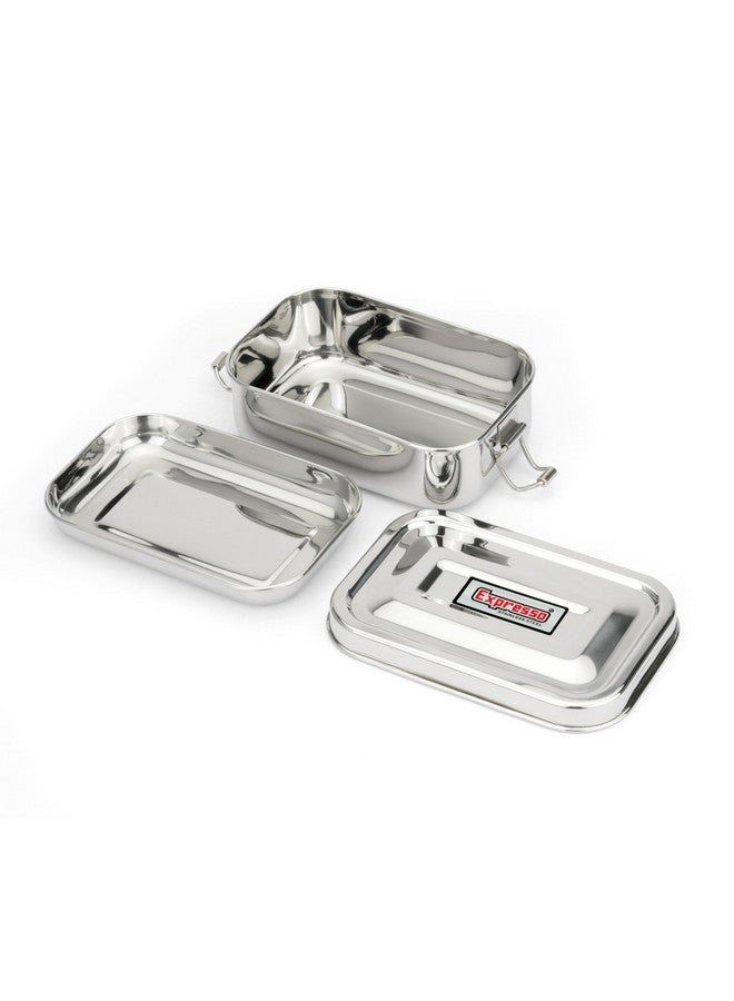 Expresso Steel Tiffin Box for Office | Stainless Steel Lunch Box 350 ML with Inner Plate | Traditional Design Glossy Finish Steel Box in Silver(Samurai) - Image 3