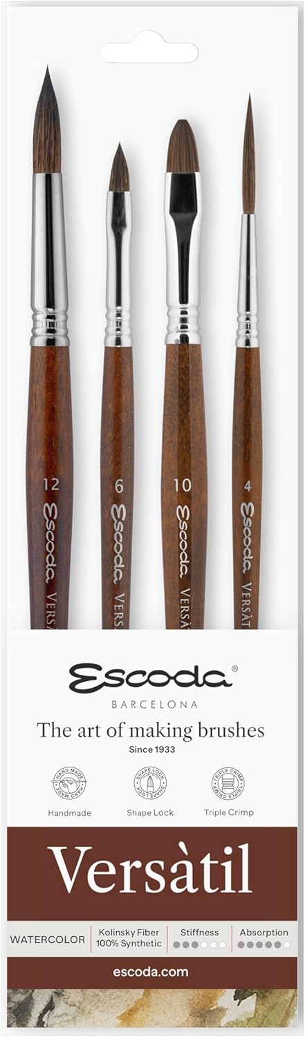 Escoda Verstil Series Professional Artist Watercolor Brush Set Synthetic Kolinsky 4 Piece Set - Image 1