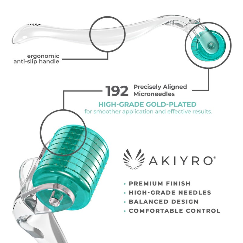 AKIYRO Derma Roller 0.30mm - Microneedle Roller with Storage Case - 192 Micro Needling Dermal Tool for Face, Beard, Scalp & Body - At Home Microneedling Skin Care Device for Women & Men (Green) - Image 5