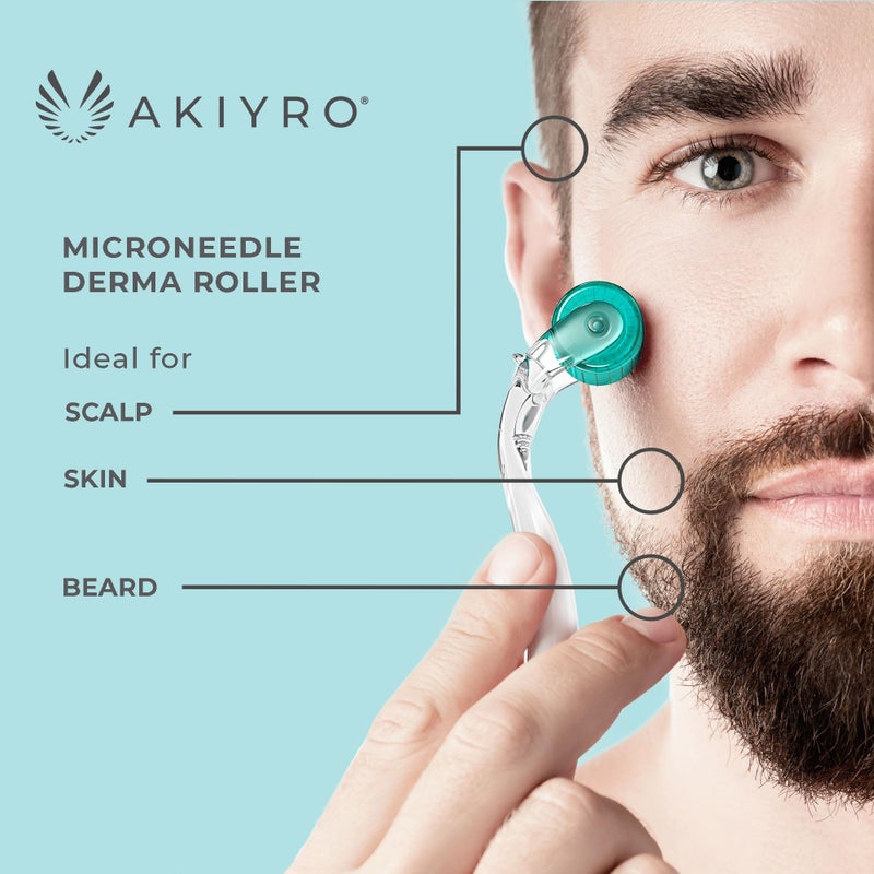AKIYRO Derma Roller 0.30mm - Microneedle Roller with Storage Case - 192 Micro Needling Dermal Tool for Face, Beard, Scalp & Body - At Home Microneedling Skin Care Device for Women & Men (Green) - Image 4