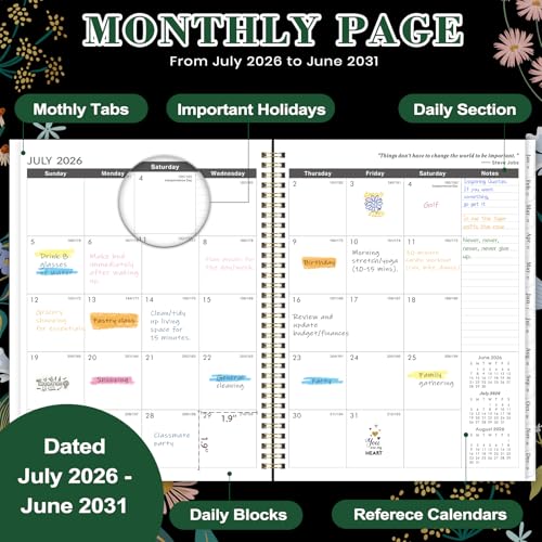 Vondafe 2026-2031 Monthly Planner - 5 Year Planner, July 2026 - June 2031, 9" x 11", 5 Year Calendar 2026-2031 Monthly Planners, Calendar Planners with 60 Months Tabs, Double-Side Pocket, Notes Pages - Image 4