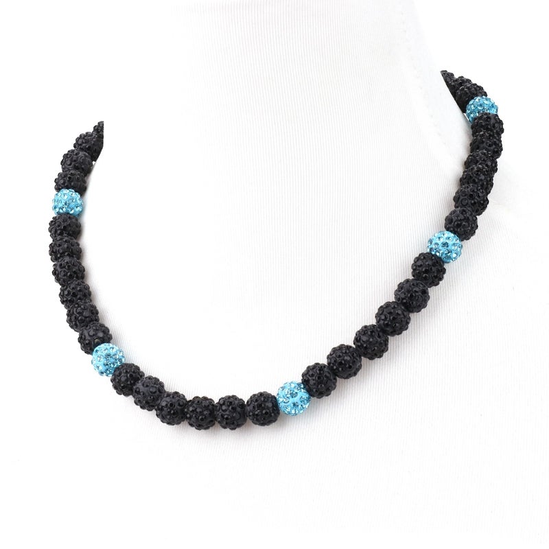 Krfy Baseball Necklaces for Boys, Bling Rhinestone Beaded Necklaces, Diamond Baseball Drip Necklace Ice Bead Necklaces Inspired Sports Jewelry, 17.7 Inches Black-Lakeblue, Ageï¼šOver 8 Years Old - Image 1