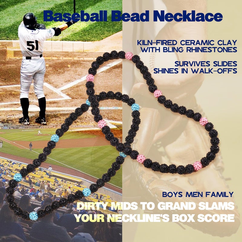 Krfy Baseball Necklaces for Boys, Bling Rhinestone Beaded Necklaces, Diamond Baseball Drip Necklace Ice Bead Necklaces Inspired Sports Jewelry, 17.7 Inches Black-Lakeblue, Ageï¼šOver 8 Years Old - Image 2
