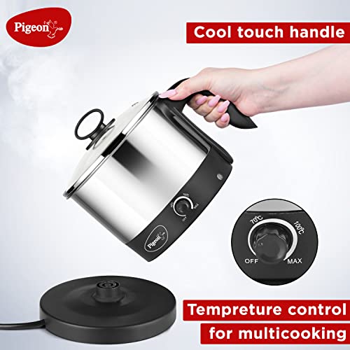 Pigeon Kessel Multipurpose Kettle (12173) 1.2 litres with Stainless Steel Body, used for boiling Water and milk, Tea, Coffee, Oats, Noodles, Soup etc. 600 Watt (Black & Silver) - Image 4