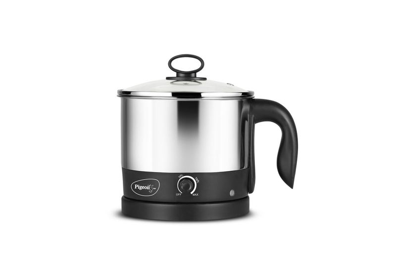 Pigeon Kessel Multipurpose Kettle (12173) 1.2 litres with Stainless Steel Body, used for boiling Water and milk, Tea, Coffee, Oats, Noodles, Soup etc. 600 Watt (Black & Silver) - Image 1
