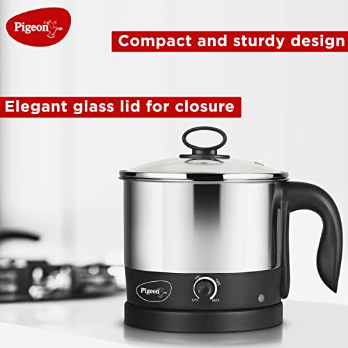 Pigeon Kessel Multipurpose Kettle (12173) 1.2 litres with Stainless Steel Body, used for boiling Water and milk, Tea, Coffee, Oats, Noodles, Soup etc. 600 Watt (Black & Silver) - Image 2