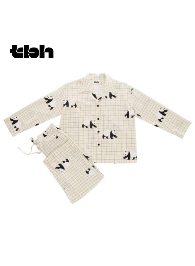 tbh Panda Silk Cotton Home Wear Set For Both Men And Women, Short Plaid Set, Size L - Image 5