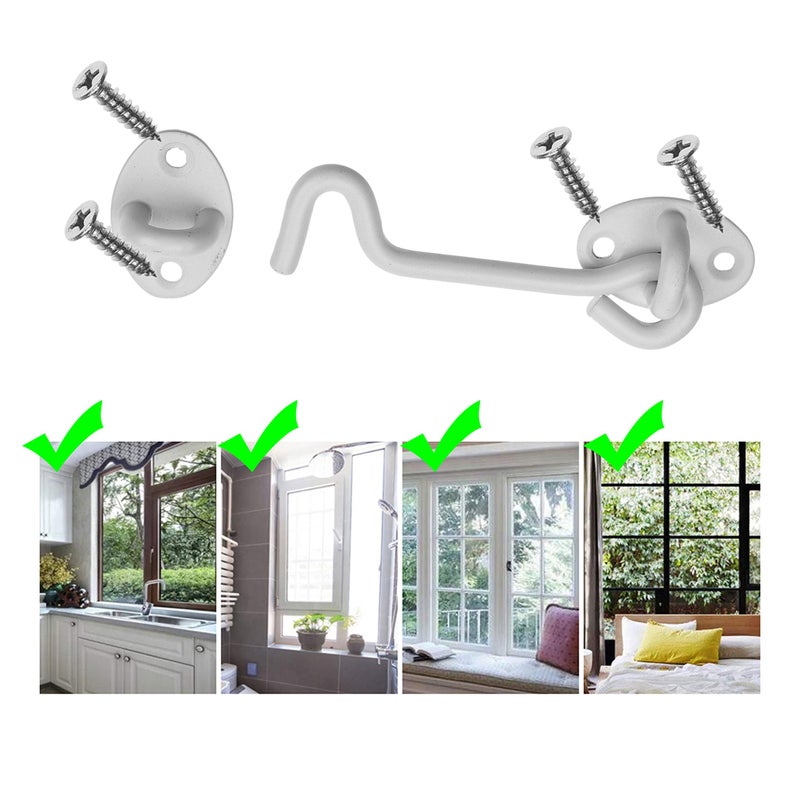 Kare Kind Kare & Kind Hook and Eye Latch (4-inch) - with Mounting Screws - Heavy Duty Locks for Door, Gates, Barns, Bathrooms, Cabins (1-White) - Image 2