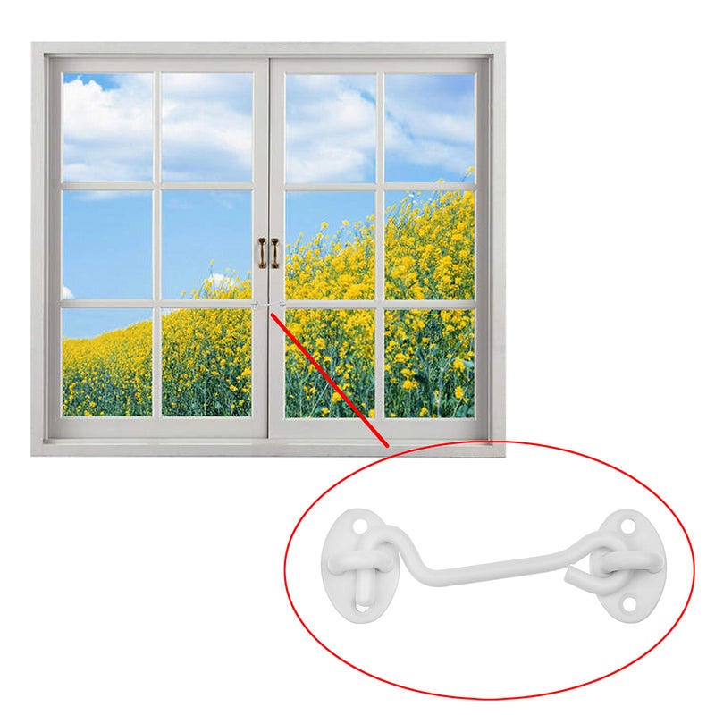 Kare Kind Kare & Kind Hook and Eye Latch (4-inch) - with Mounting Screws - Heavy Duty Locks for Door, Gates, Barns, Bathrooms, Cabins (1-White) - Image 4