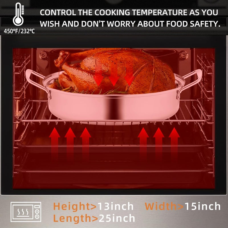 RIDGEPOLE 22” Large Roasting Pan with Rack and Lid, Stainless Steel Oval Roaster Pan, Nonstick Roasting Pan for Oven, Multi-Use Cookware for Turkey, Chicken, Gifts for Mom, Wife.(Sliver) - Image 4