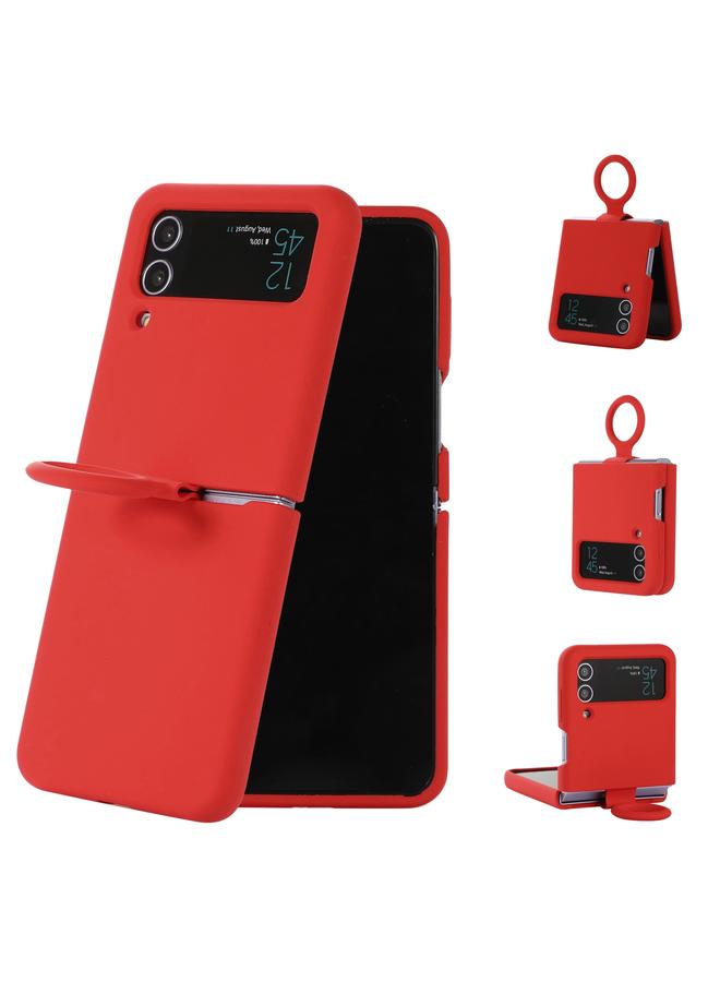 اس-توب جراب لهاتف Samsung Galaxy Flip 3 مصنوع من السيليكون مع مشبك حلقي مدمج - Image 1