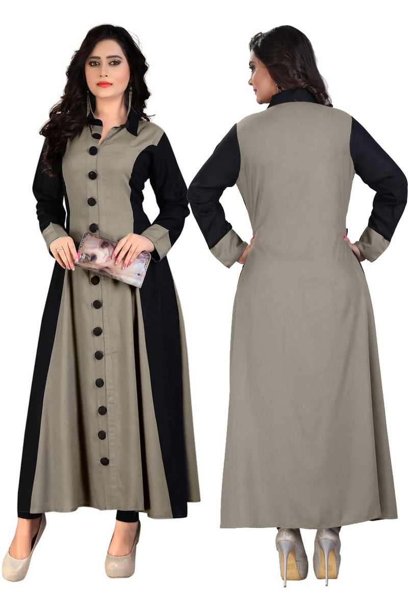 any kids Madhuram Womens Rayon Regular Fit A Line Kurti With Fully Stitched Plain Long Kurta(M-114, In, Alpha, L, Grey) - Image 3