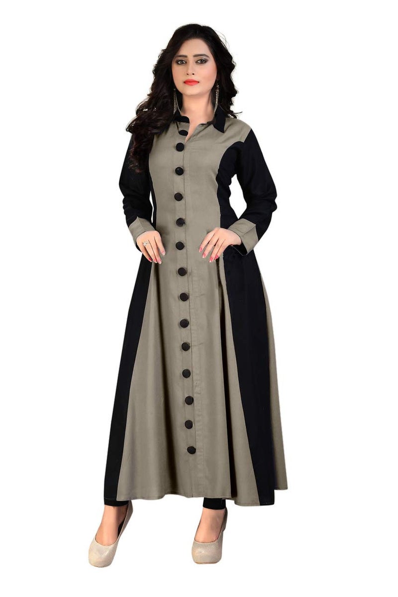 any kids Madhuram Womens Rayon Regular Fit A Line Kurti With Fully Stitched Plain Long Kurta(M-114, In, Alpha, L, Grey) - Image 1