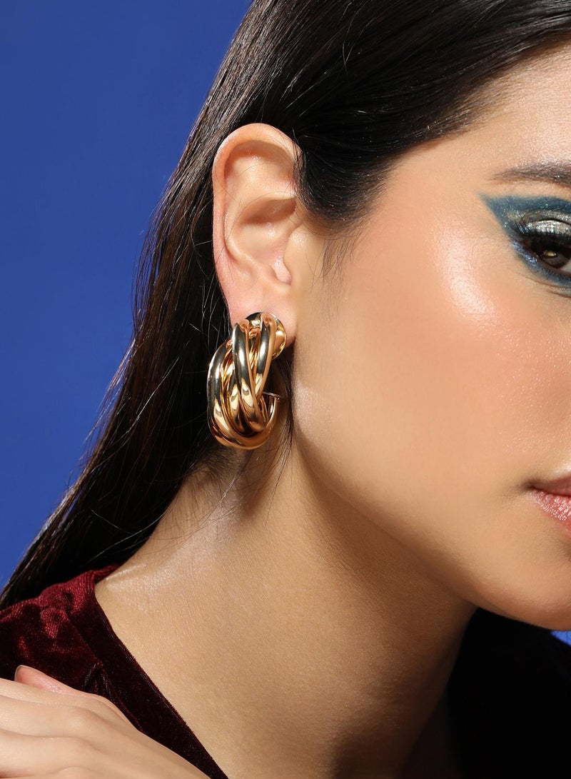 سوهي أقراط نسائية نصف دائرية بتصميم ملتوي سميك بلون ذهبي كاليفورنيا - Image 3