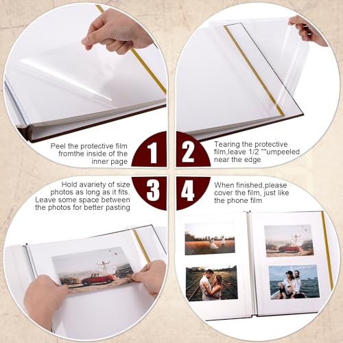 Tpudn Self-Stick Page Adventure Book Scrapbook Photo Album,40 Pages Leather Cover DIY Photo Book for Family,Anniversary Wedding,Travel Memories Holds 3X5, 4X6, 6X8, 8X10 Photos (Brown) - Image 4