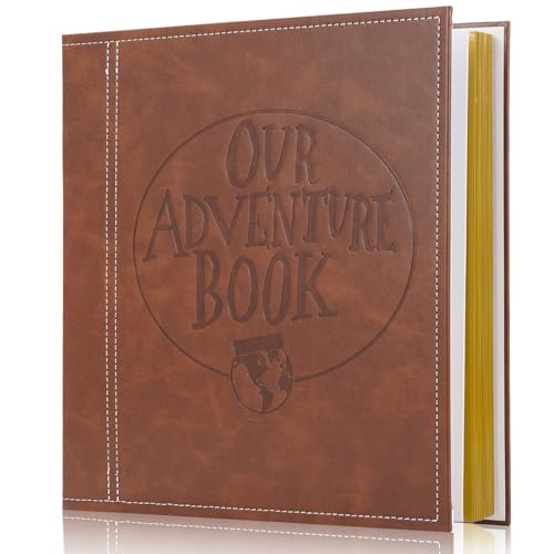 Tpudn Self-Stick Page Adventure Book Scrapbook Photo Album,40 Pages Leather Cover DIY Photo Book for Family,Anniversary Wedding,Travel Memories Holds 3X5, 4X6, 6X8, 8X10 Photos (Brown) - Image 1