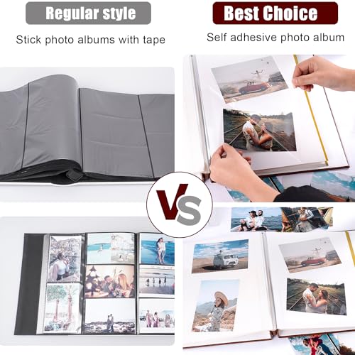Tpudn Self-Stick Page Adventure Book Scrapbook Photo Album,40 Pages Leather Cover DIY Photo Book for Family,Anniversary Wedding,Travel Memories Holds 3X5, 4X6, 6X8, 8X10 Photos (Brown) - Image 5