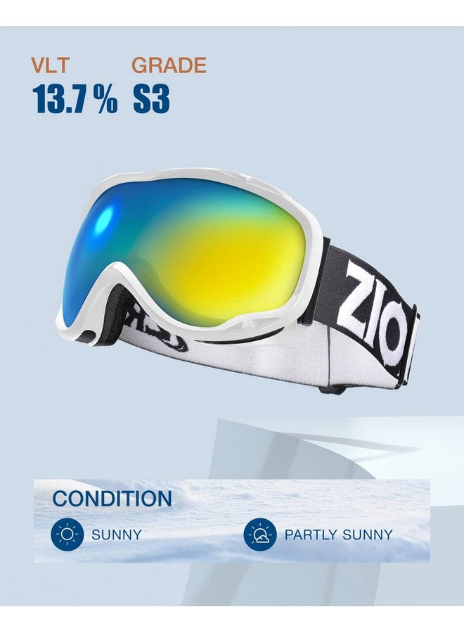 ZIONOR Lagopus Ski Snowboard Goggles Uv Protection Anti Fog Snow Goggles For Men Women Adult Youth Vlt 13.7% White Frame Mirrored Gold Lens - Image 2