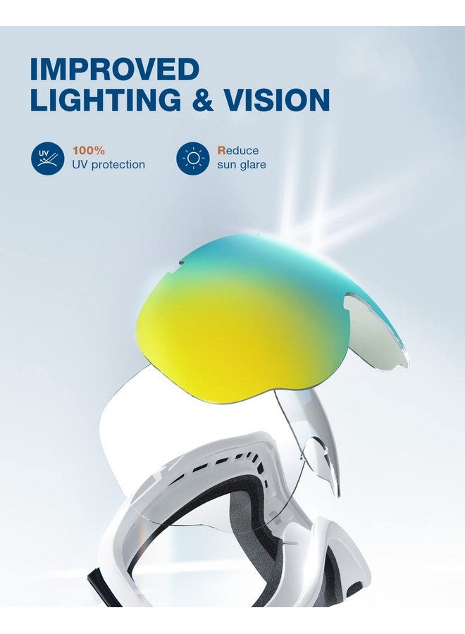 ZIONOR Lagopus Ski Snowboard Goggles Uv Protection Anti Fog Snow Goggles For Men Women Adult Youth Vlt 13.7% White Frame Mirrored Gold Lens - Image 4