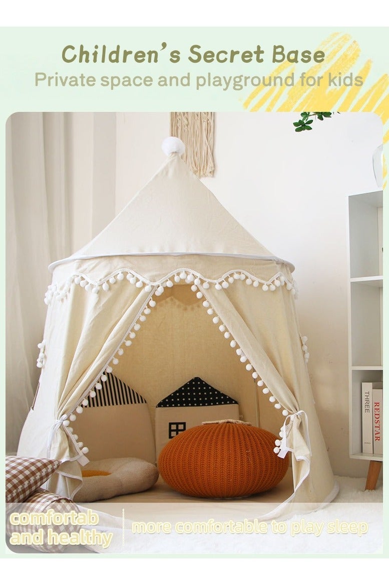 Kids Cotton Play Tents， Indoor Outdoor Toddler Play Tent，Natural Cotton Canvas Tents Play house Children's Tent for Indoor Reading and Playtime ,for 3-10 Years Old Boys Girls ，Big Size Foldable（White) - Image 2