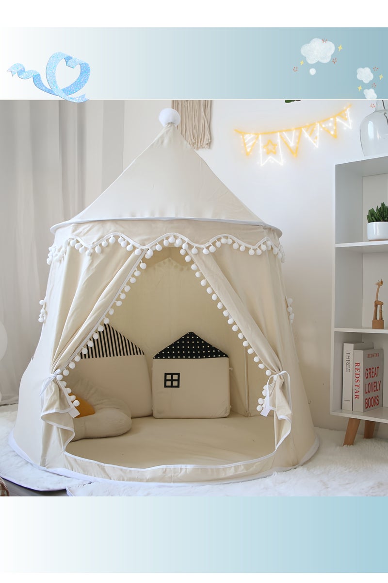 Kids Cotton Play Tents， Indoor Outdoor Toddler Play Tent，Natural Cotton Canvas Tents Play house Children's Tent for Indoor Reading and Playtime ,for 3-10 Years Old Boys Girls ，Big Size Foldable（White) - Image 1