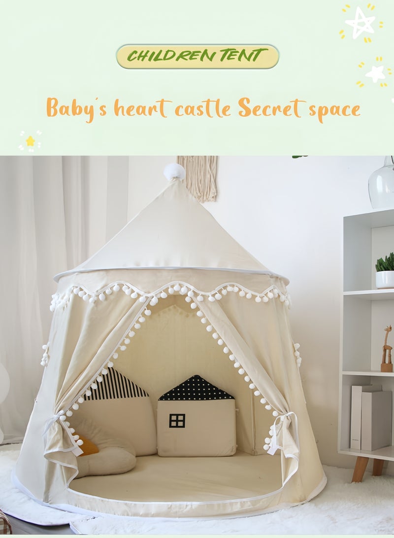 Kids Cotton Play Tents， Indoor Outdoor Toddler Play Tent，Natural Cotton Canvas Tents Play house Children's Tent for Indoor Reading and Playtime ,for 3-10 Years Old Boys Girls ，Big Size Foldable（White) - Image 3