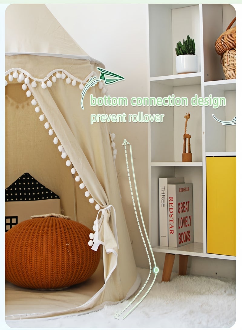 Kids Cotton Play Tents， Indoor Outdoor Toddler Play Tent，Natural Cotton Canvas Tents Play house Children's Tent for Indoor Reading and Playtime ,for 3-10 Years Old Boys Girls ，Big Size Foldable（White) - Image 4