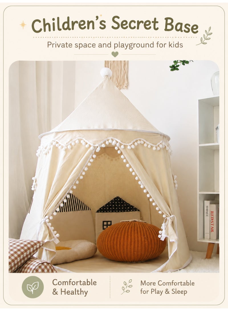 Kids Cotton Play Tents， Indoor Outdoor Toddler Play Tent，Natural Cotton Canvas Tents Play house Children's Tent for Indoor Reading and Playtime ,for 3-10 Years Old Boys Girls ，Big Size Foldable（White) - Image 2