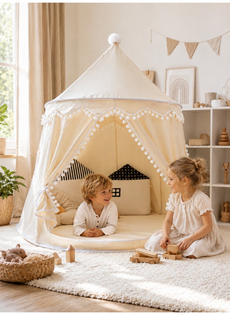 Kids Cotton Play Tents， Indoor Outdoor Toddler Play Tent，Natural Cotton Canvas Tents Play house Children's Tent for Indoor Reading and Playtime ,for 3-10 Years Old Boys Girls ，Big Size Foldable（White) - Image 3