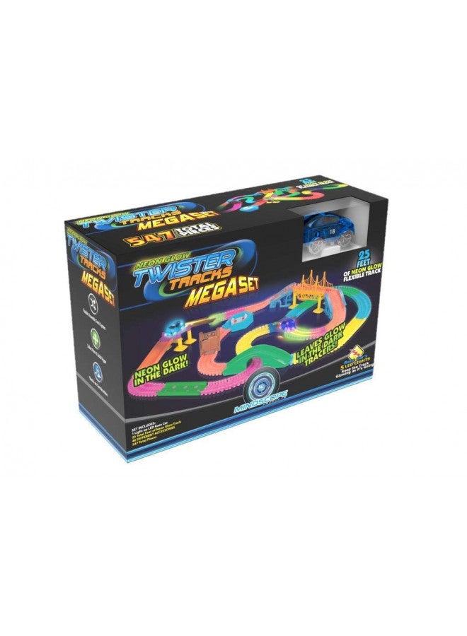 Mindscope Twister Tracks Mega Set Neon Glow in The Dark Flexible Track System with 547 Pieces Over 25 Feet of Track & Accessories - Image 1