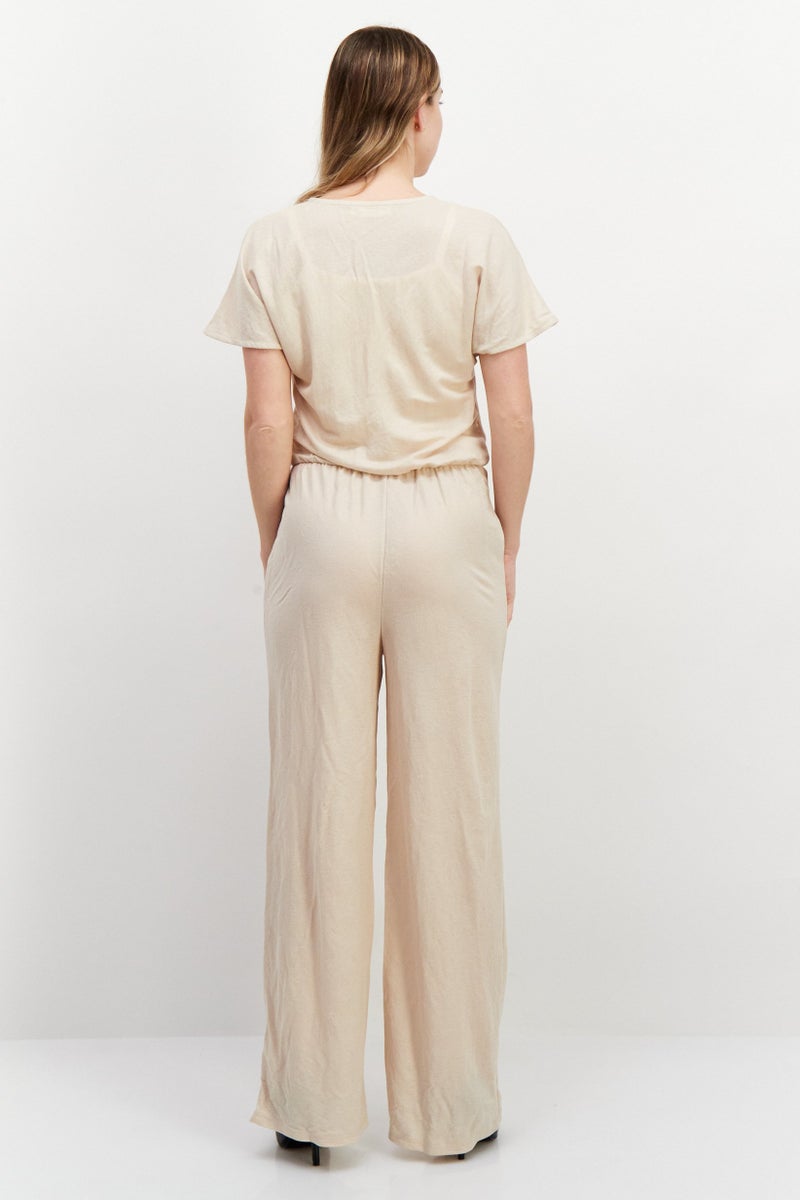 promod Women Plain Long Sleeve Jumpsuits, Beige - Image 4