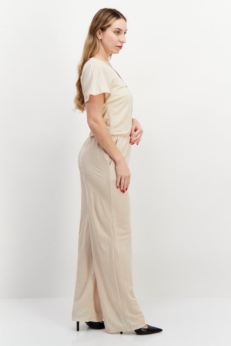 promod Women Plain Long Sleeve Jumpsuits, Beige - Image 3