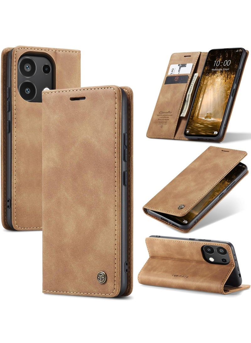 CaseMe Phone Case Luxury PU Leather Design 013 Flip Cover Card Slot Holder Cover For Redmi Note 13 Pro 4G / Poco M6 Pro 4G (Brown) - Image 1