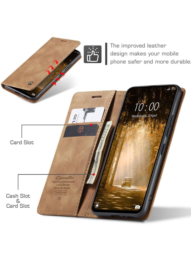 CaseMe Phone Case Luxury PU Leather Design 013 Flip Cover Card Slot Holder Cover For Redmi Note 13 Pro 4G / Poco M6 Pro 4G (Brown) - Image 4